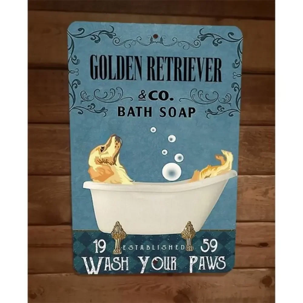 Golden Retriever Bath Soap Dog 8x12 Metal Wall Sign Animal Poster‎ #3